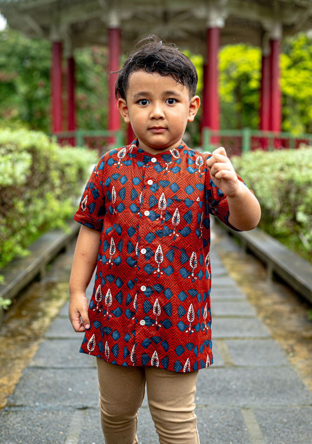 Celestial Boys Cotton Shirt in Red