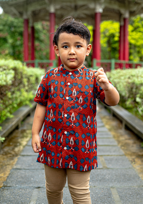 Celestial Boys Cotton Shirt in Red