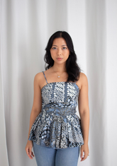 Blue Batik Draped Peplum Top