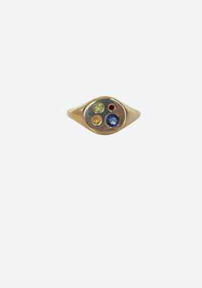 Mixed Stone Round Signet Ring