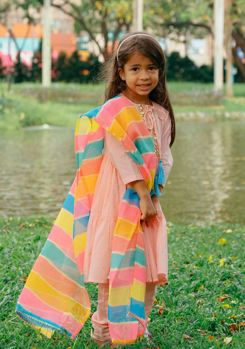 Princess Pink Anarkali with Matching Salwar & Rainbow Dupatta