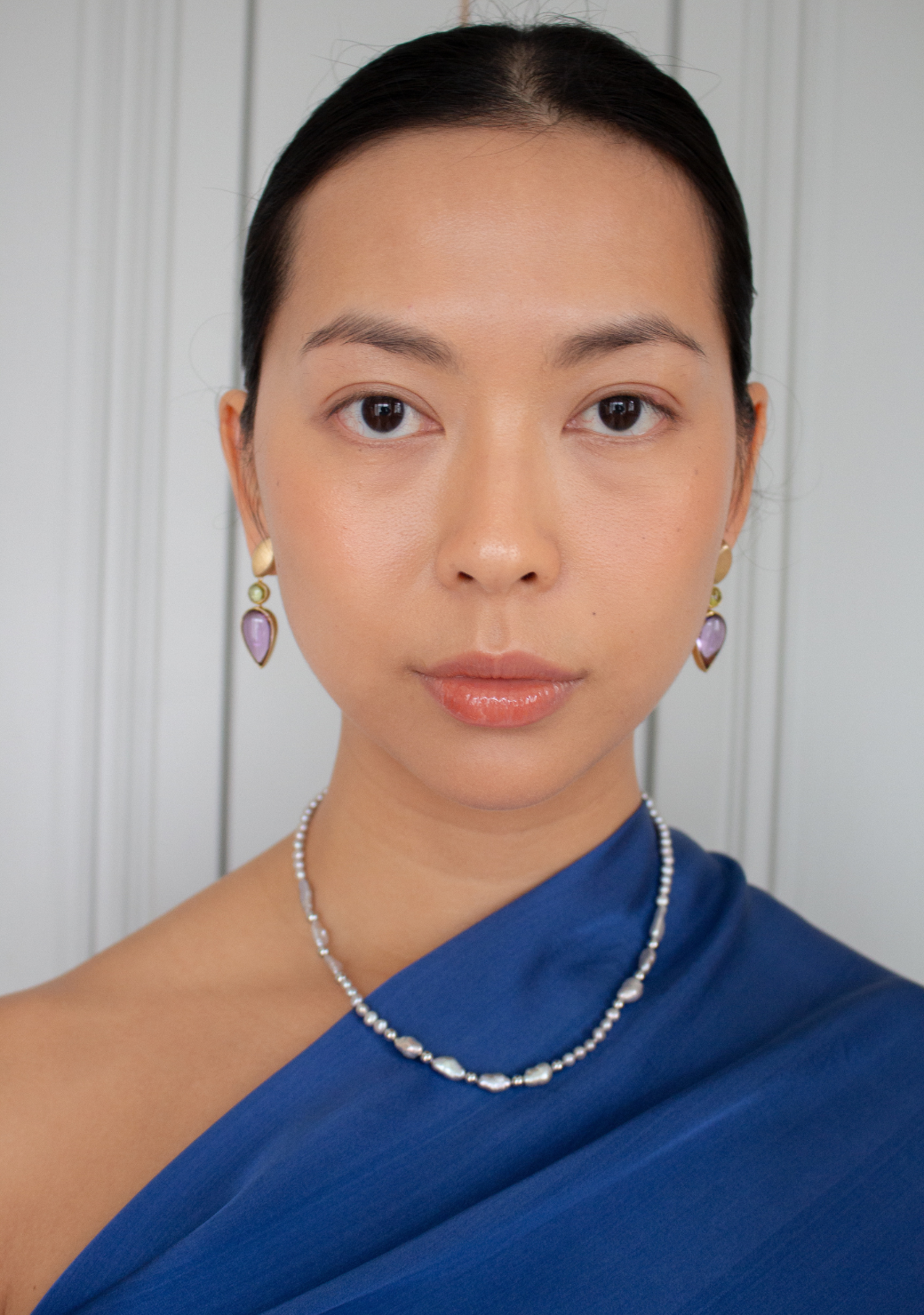 Peridot & Amethyst Drops on Marquise Studs