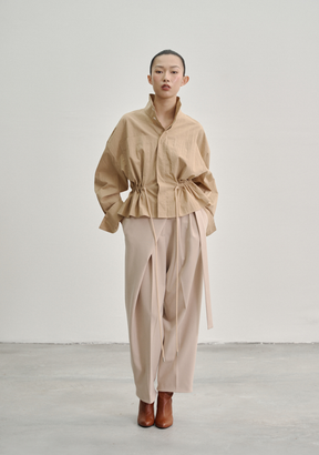 Wrap Pleated Trousers with Adjustable Belt Buckle