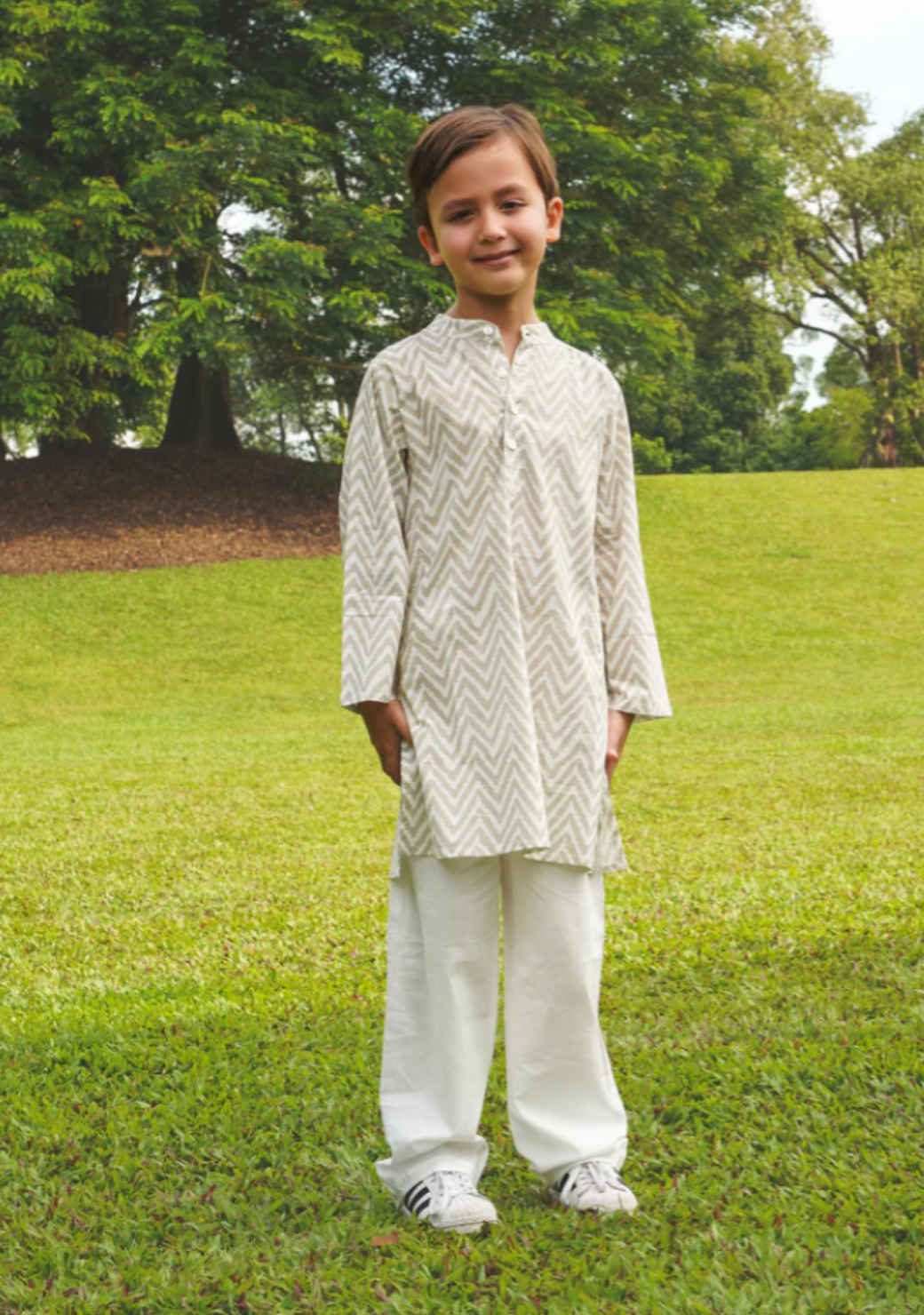 Zoya Boys White & Gold Kurta Pajama in Cotton