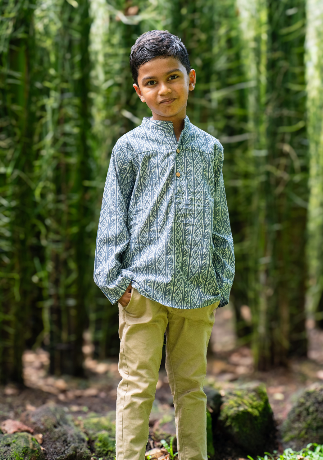 Rian Boys' Baju Melayu Kurta Shirt in Blue and Grey