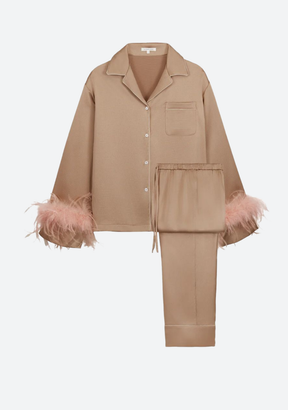 Holly Feather-Embellished Silk Pajamas