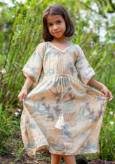 Arya Girls' Long Kaftan Dress in Metallic Blue