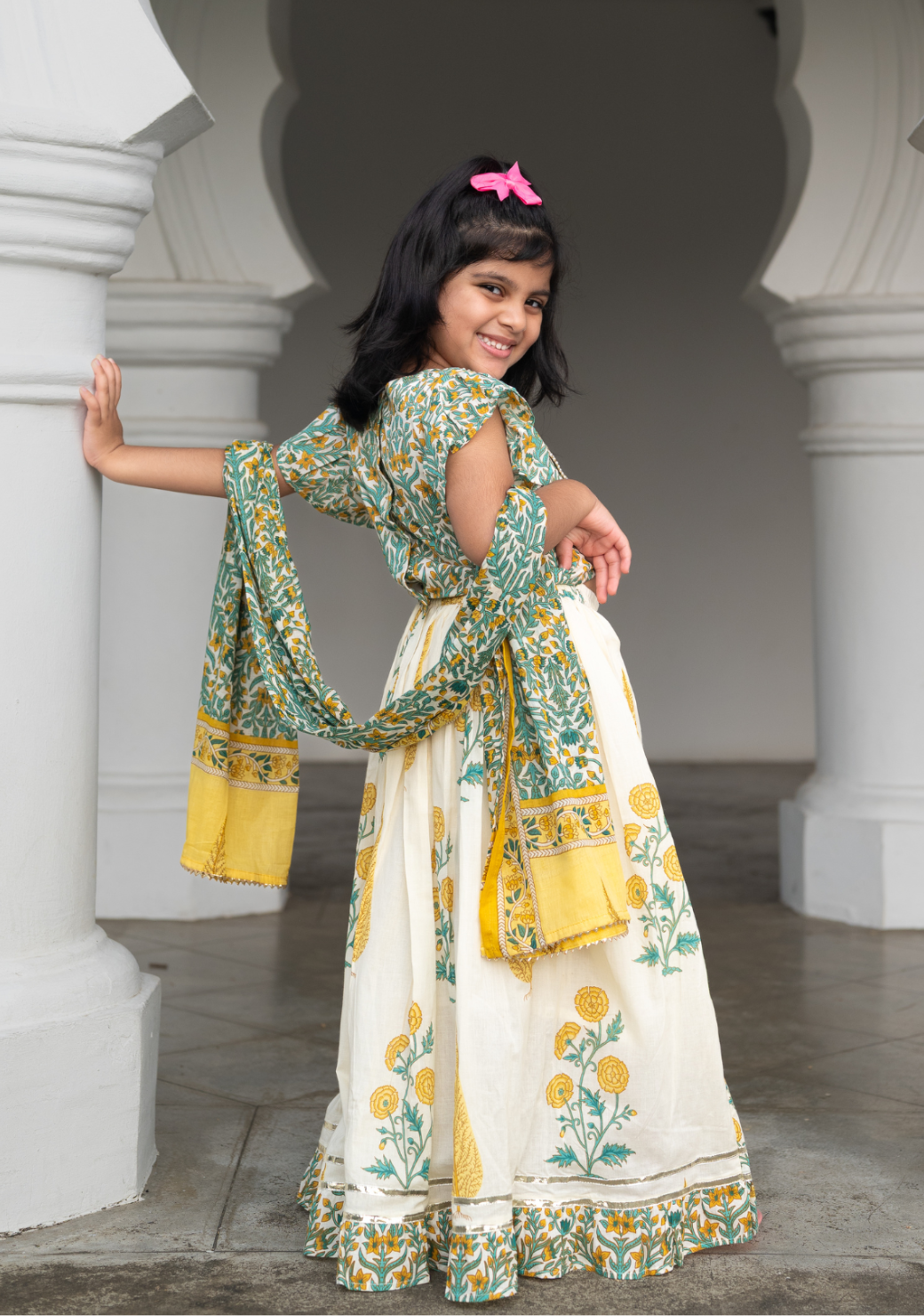 Mira Green Girls Lehenga Choli Skirt Top in Cotton