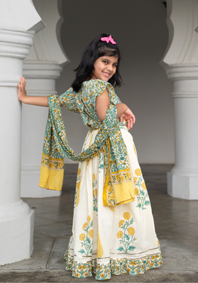 Mira Green Girls Lehenga Choli Skirt Top in Cotton