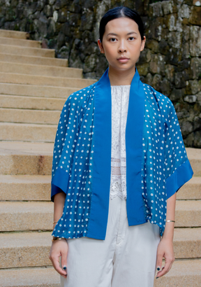 Ocean Blue Crop Cotton Voile Kimono
