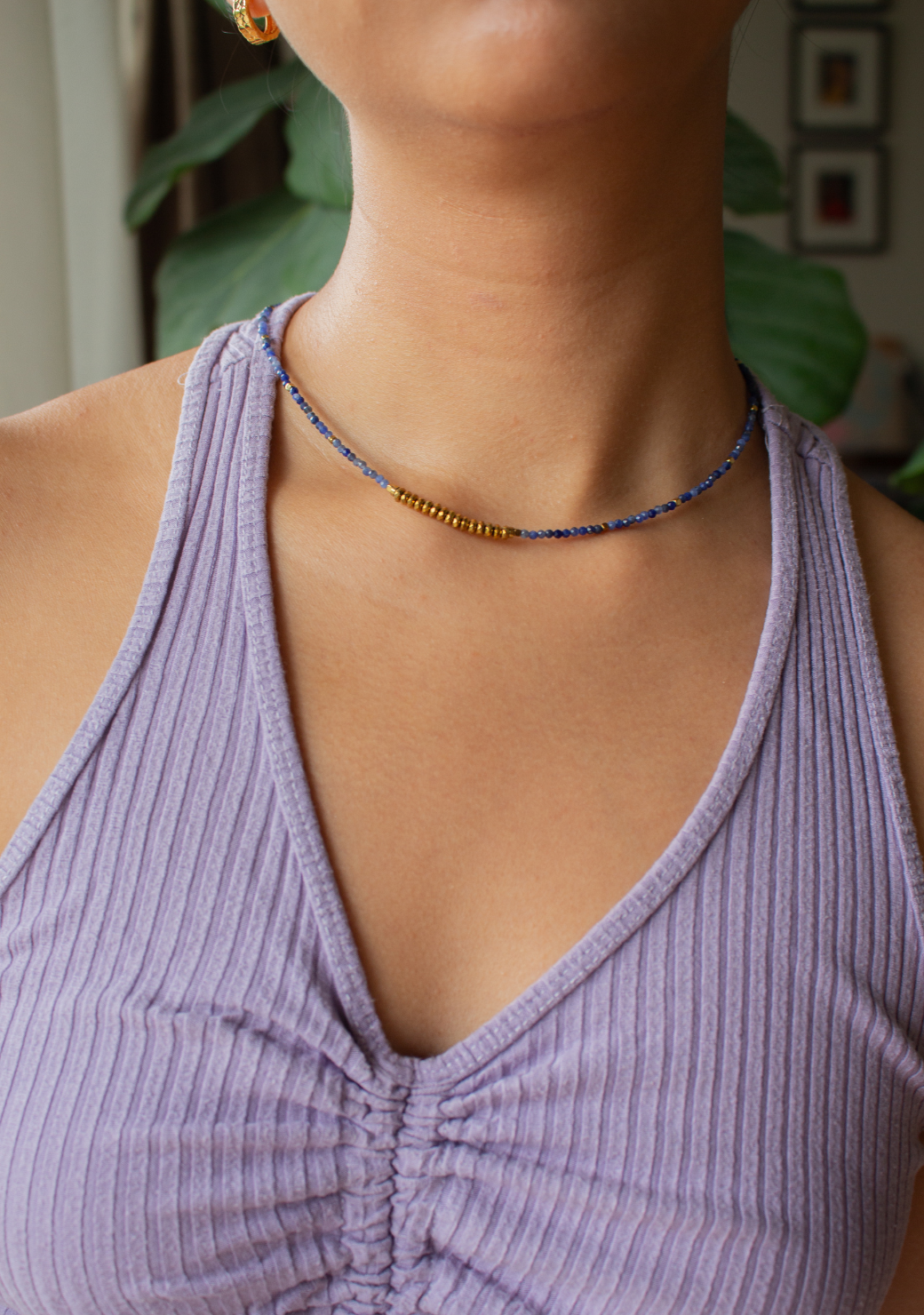 Rondelle Necklace with Gold Hematite in Sapphire