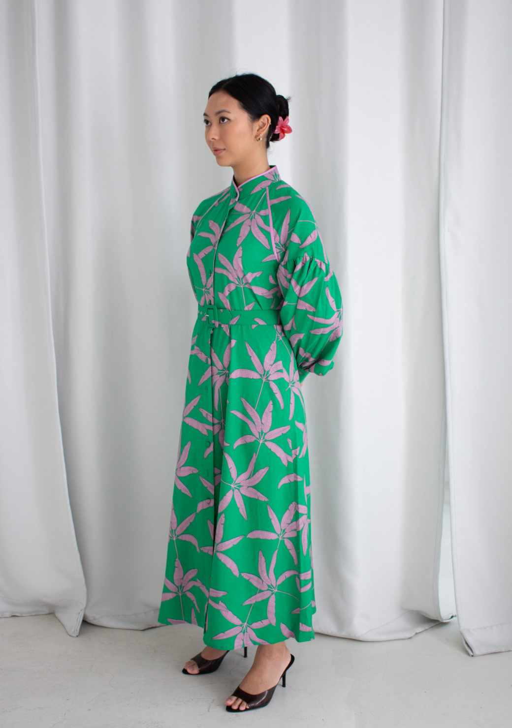 Viva Midi Dress in Green Banana Tree Print