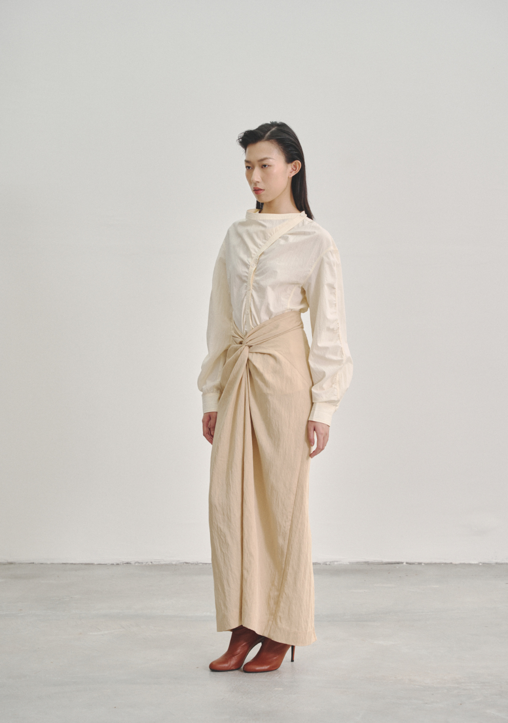 Wraparound Blouse with Gathered Sleeves