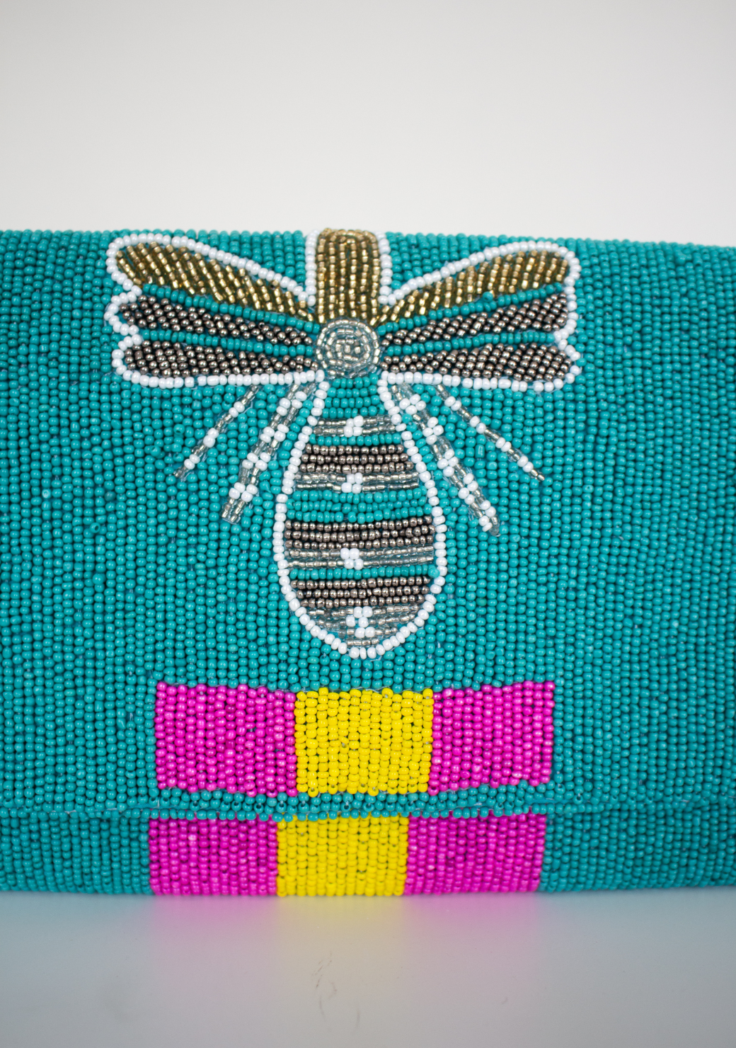 Turqoise Bee Beaded Clutch