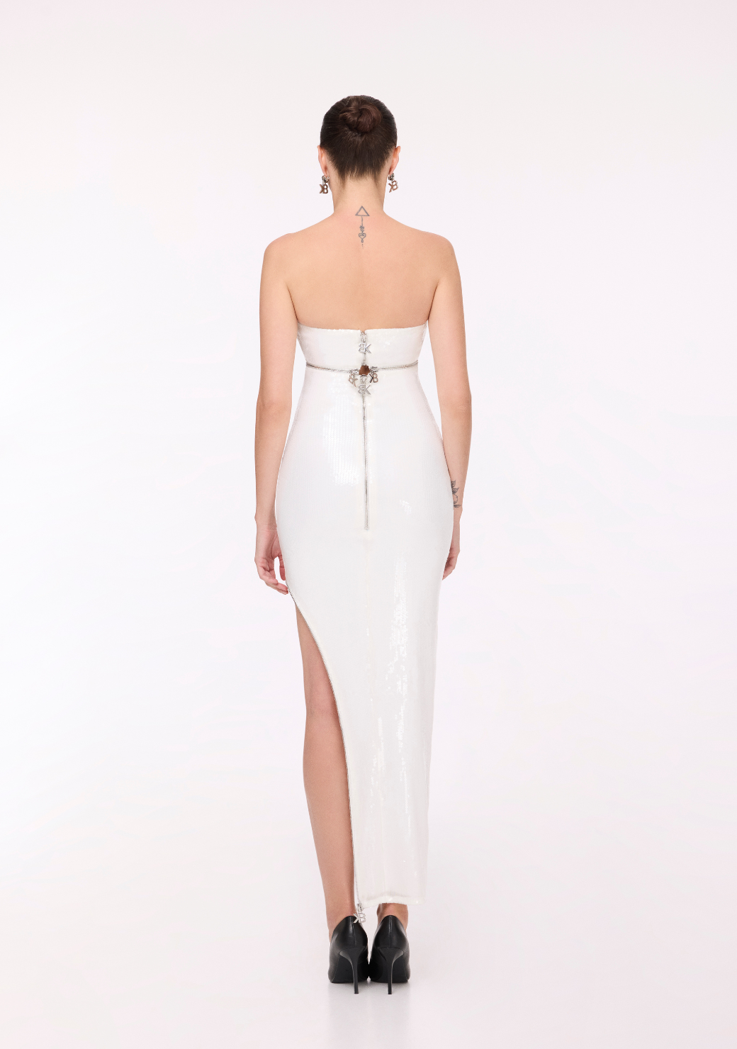 Tube Dress with Cutout Slit (Sequins) in White