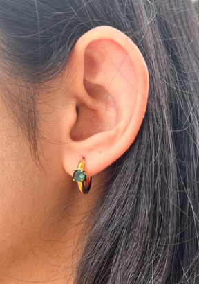 Gold Green Mini Crystal Hoops