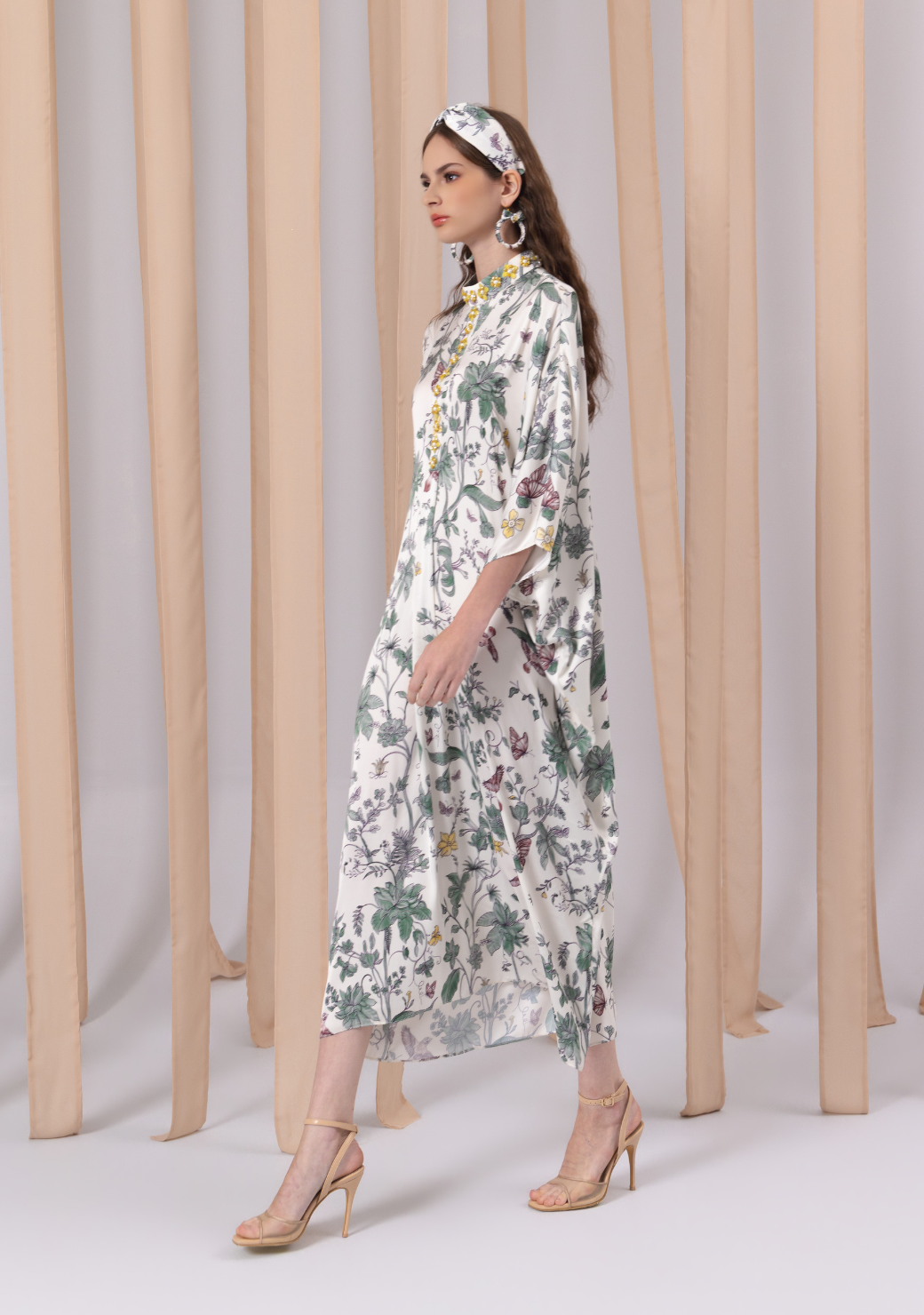 RANA Satin Kaftan in Pine