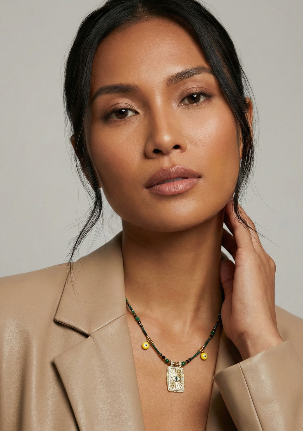 Green Quartz Triple Charms Necklace