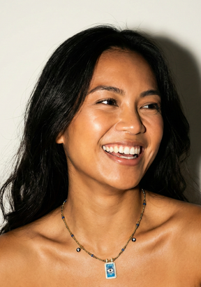 Gold Hematite with Blue Eye Triple Charm Necklace