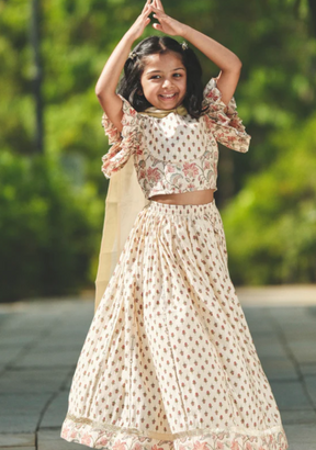 Nia Girls Lehenga Choli Skirt and Top in Muslin Cotton