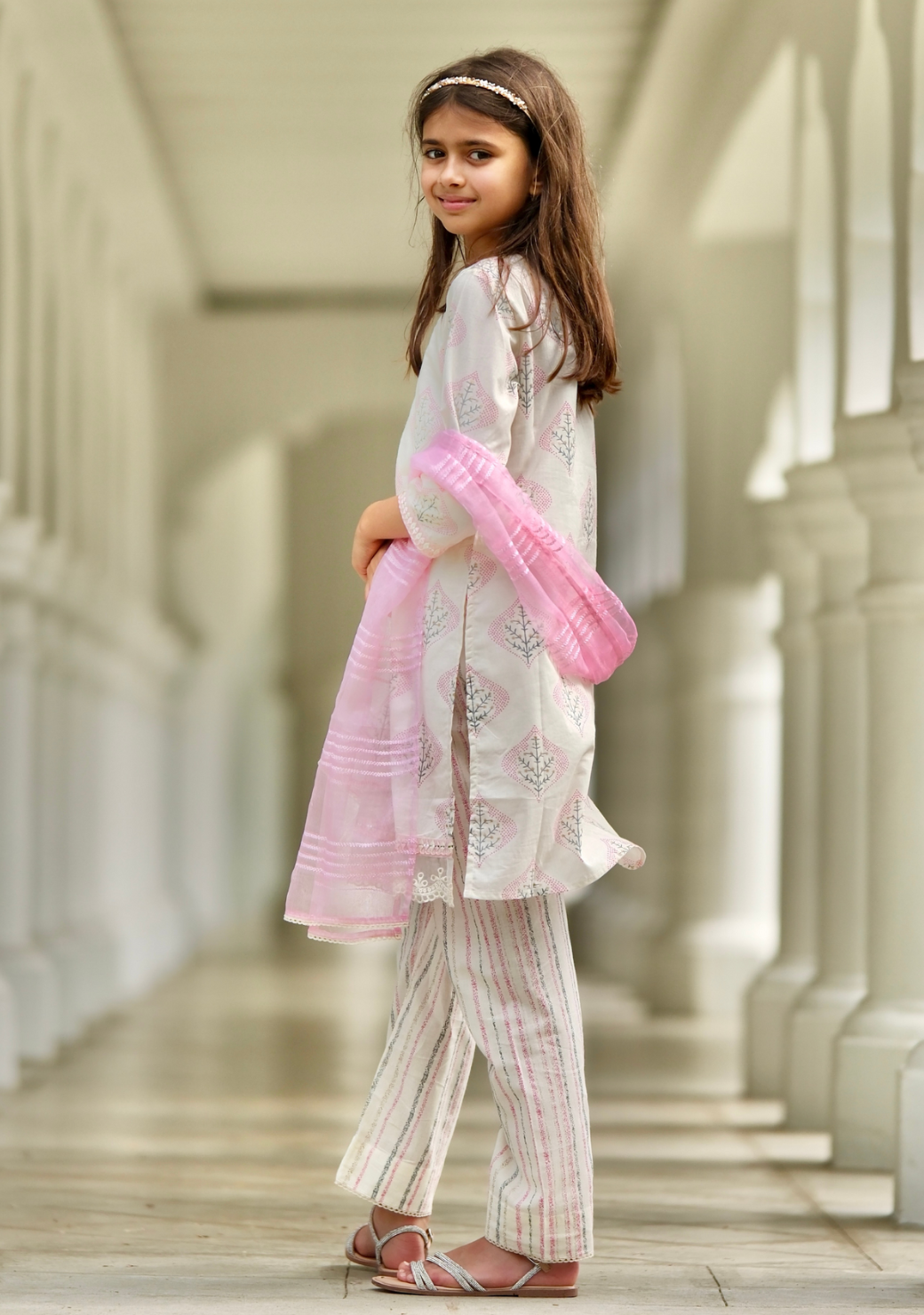 Gul Pink Girls Kurti with Pants Set in Cotton