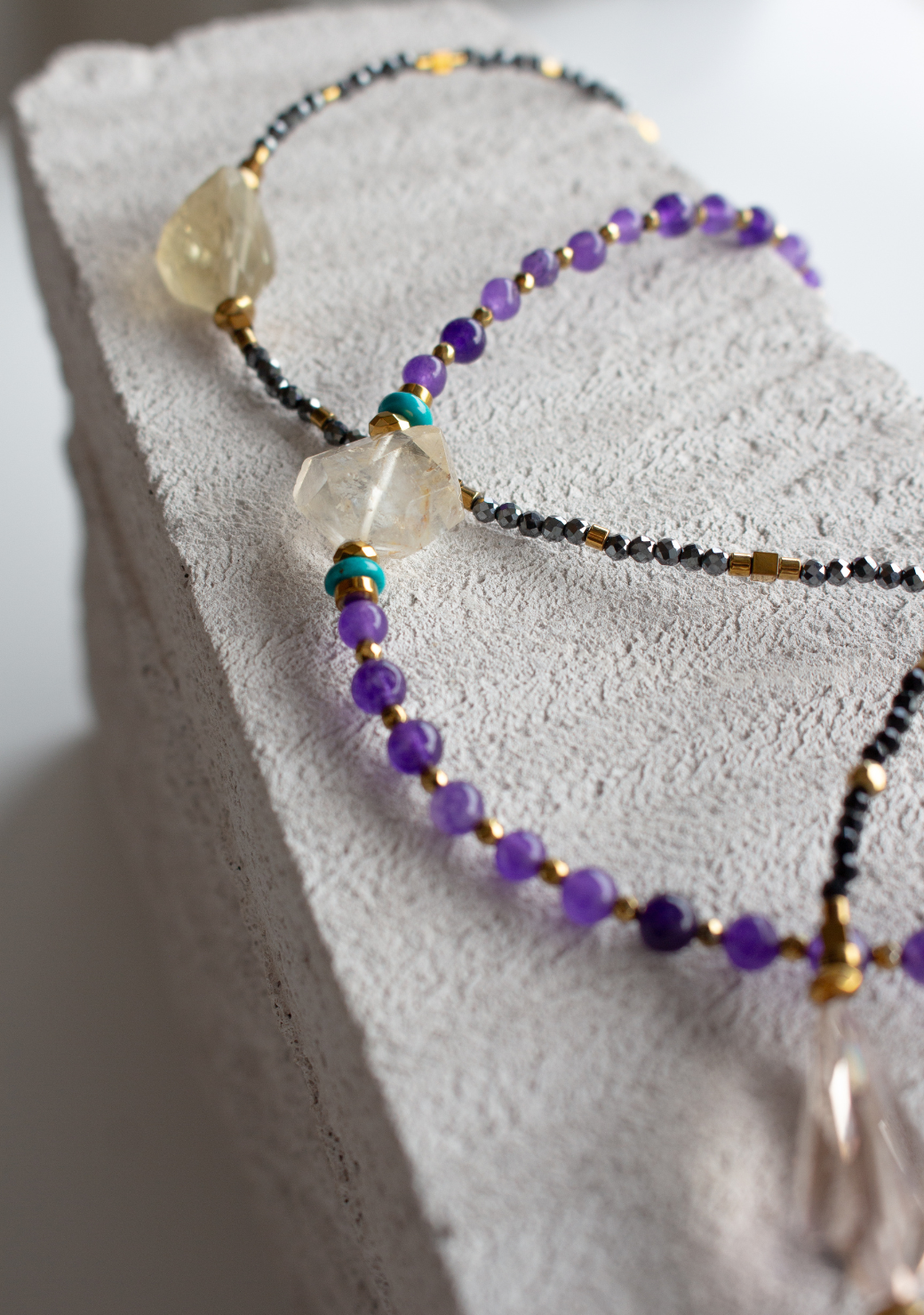 Ethereal Necklace in Smooth Purple Agate with Citrine Centre