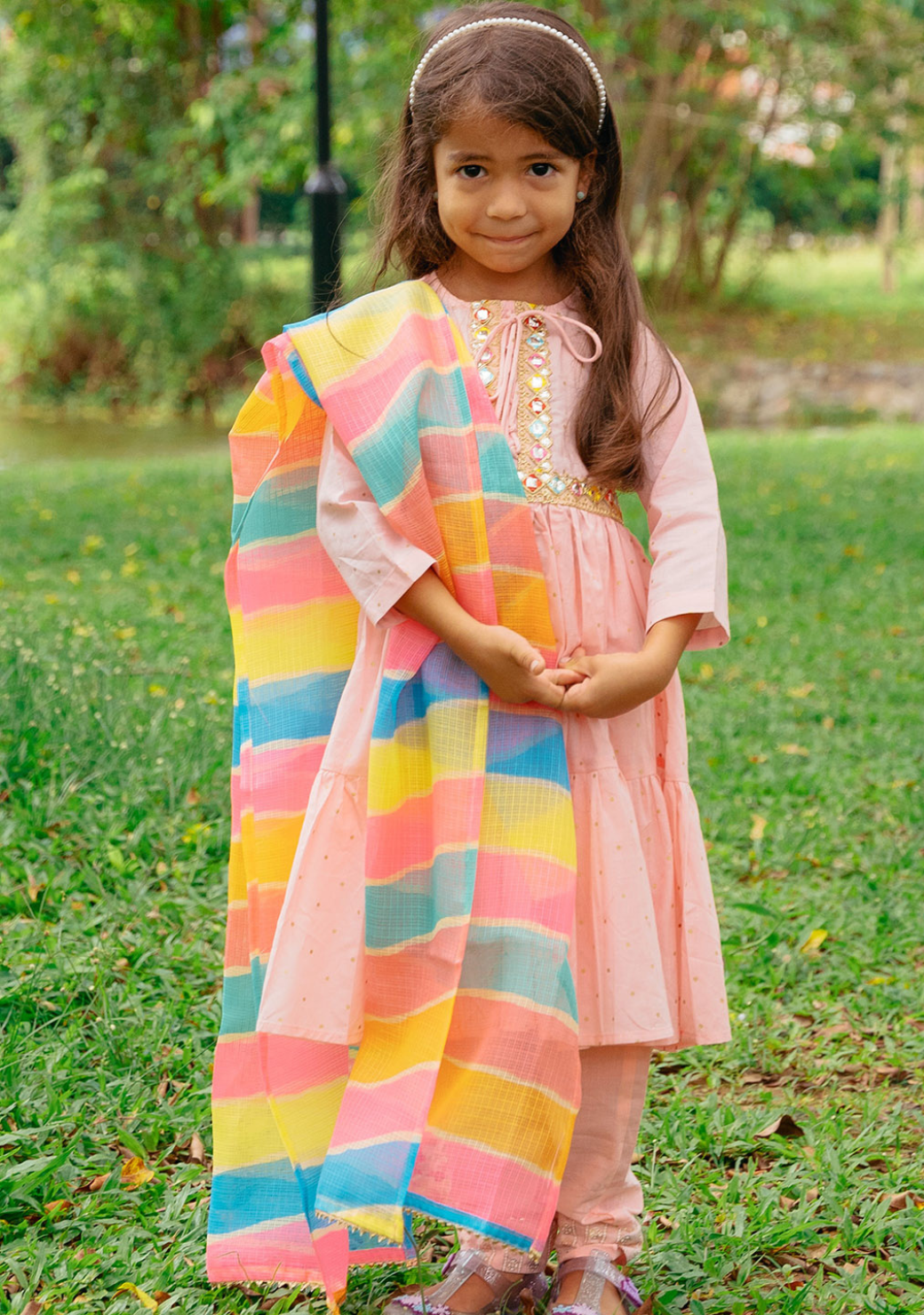 Princess Pink Anarkali with Matching Salwar & Rainbow Dupatta