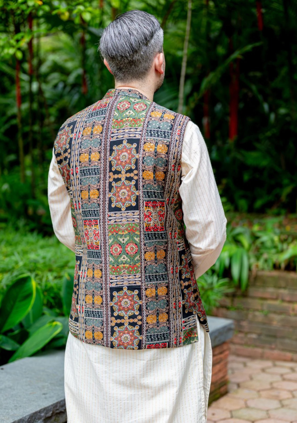 Shan Black Men's 3pc Kurta Jacket Set In Muslin Cotton