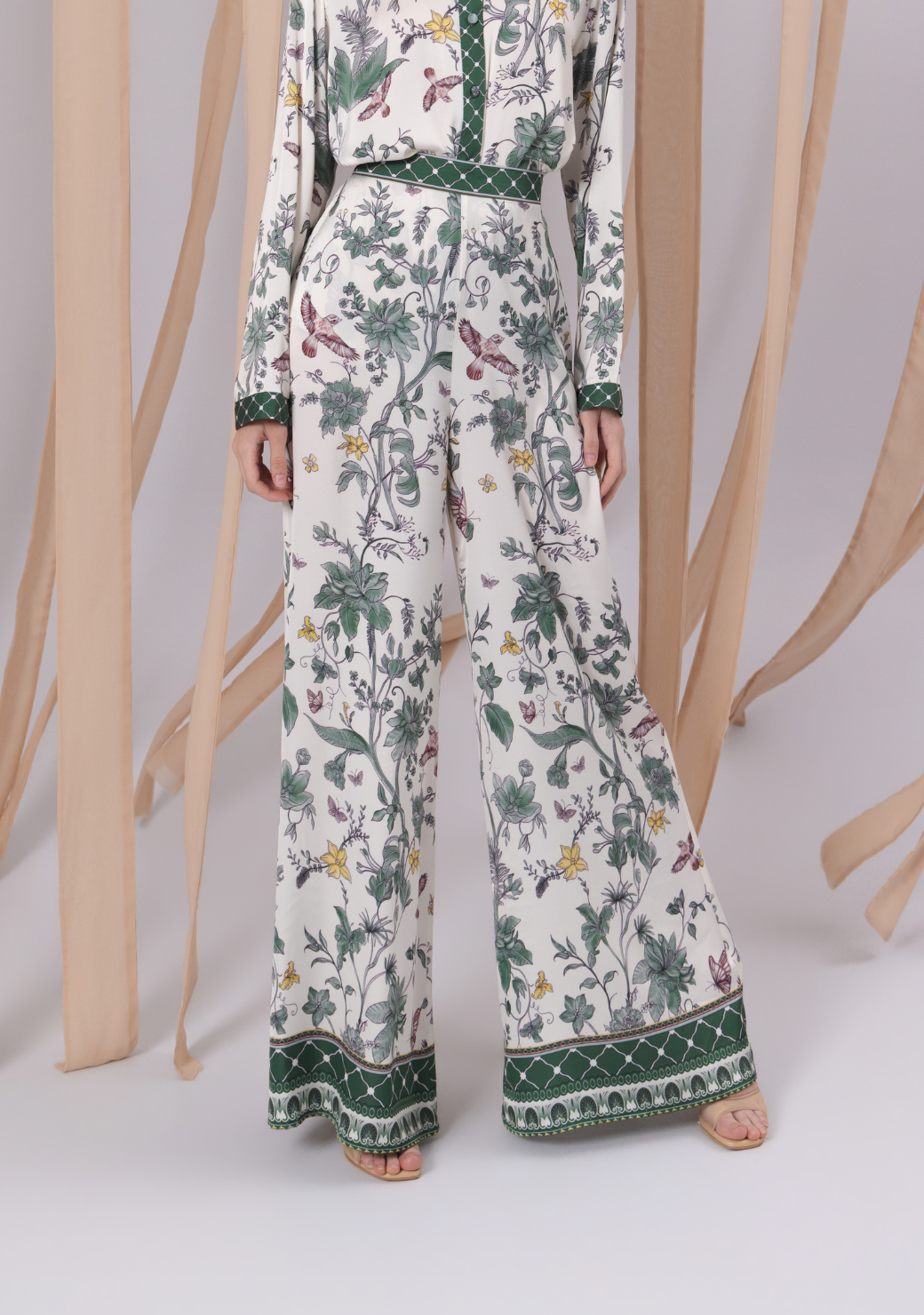 Rana Satin Pants in Pine