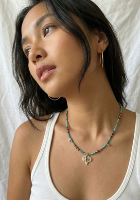 Turquoise and Mixed Stone with Triple Charm Necklace