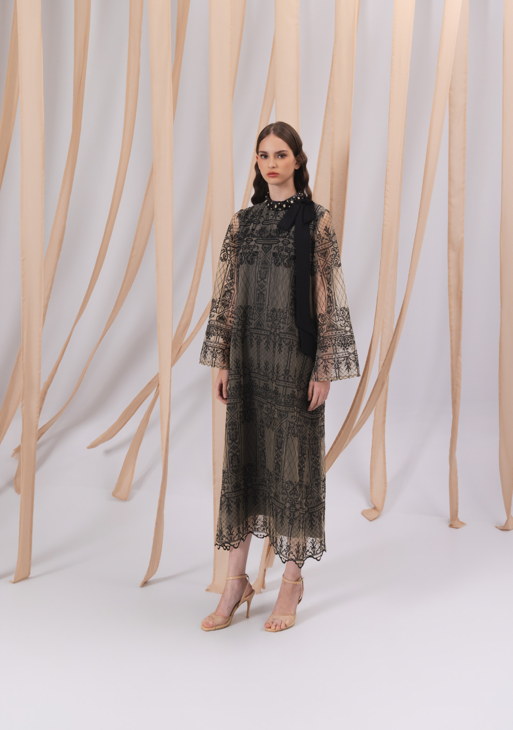 Brocade Midi Dress in Black