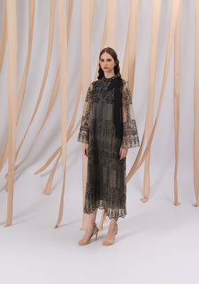 Brocade Midi Dress in Black