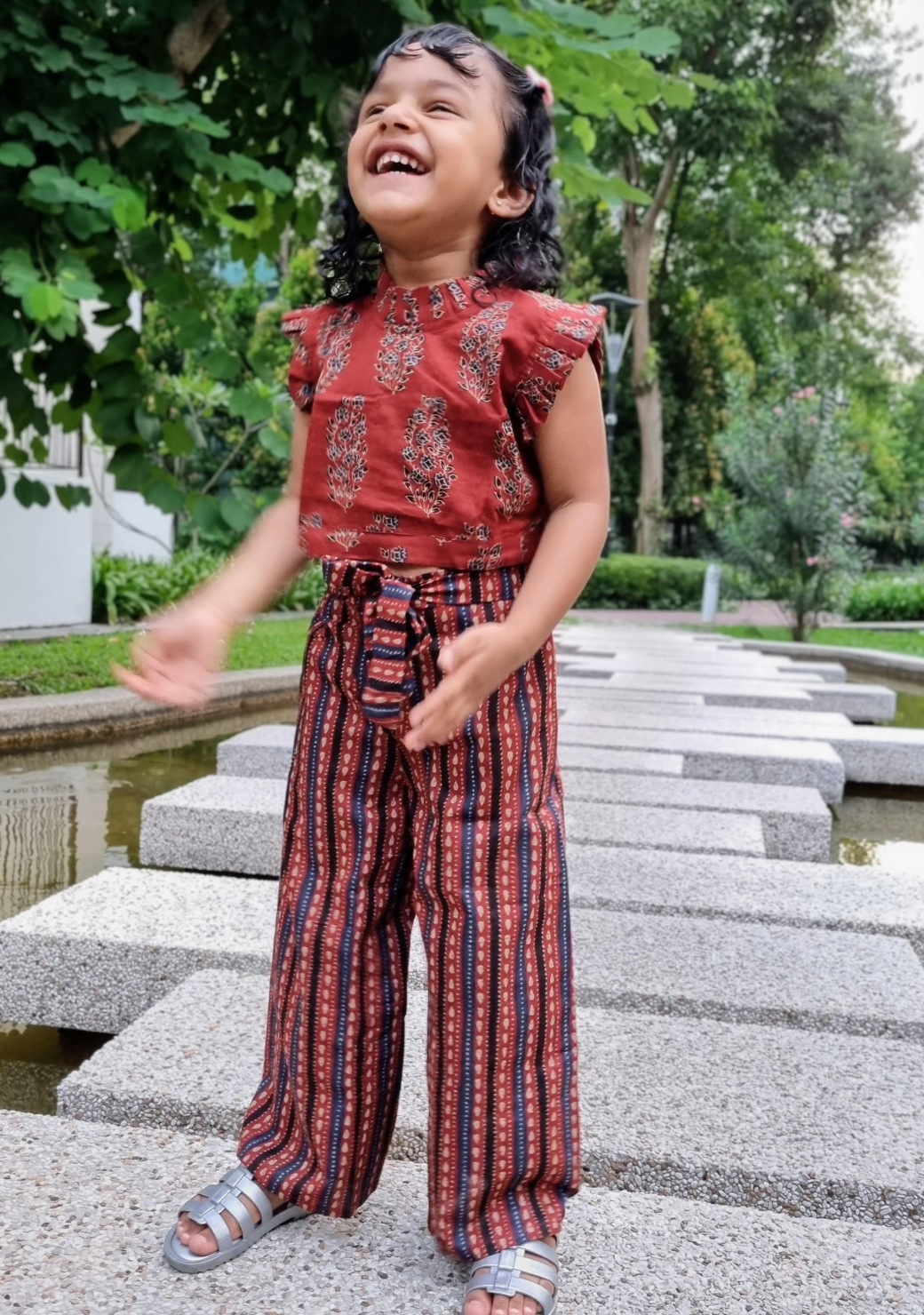 Royal Maroon Sleeveless Crop top & Palazzo Set for Girls