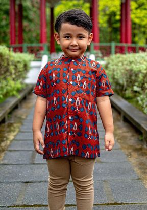 Celestial Boys Cotton Shirt in Red