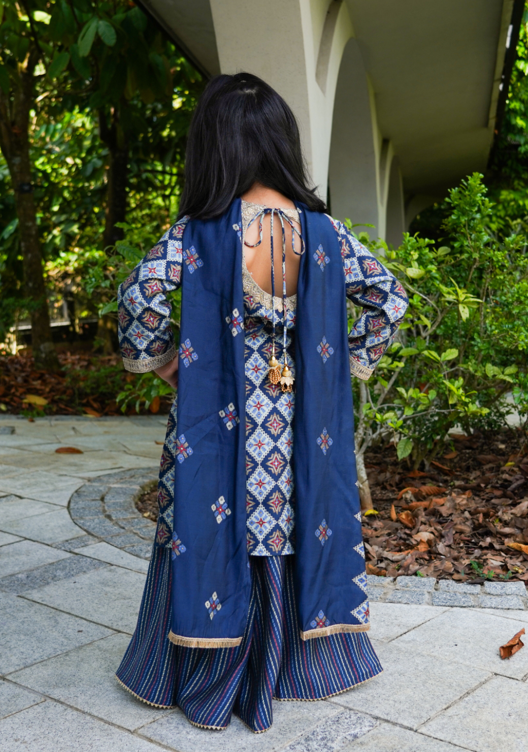 Tara Blue Girls Choga Style Kurta & Palazzo Set in Cotton