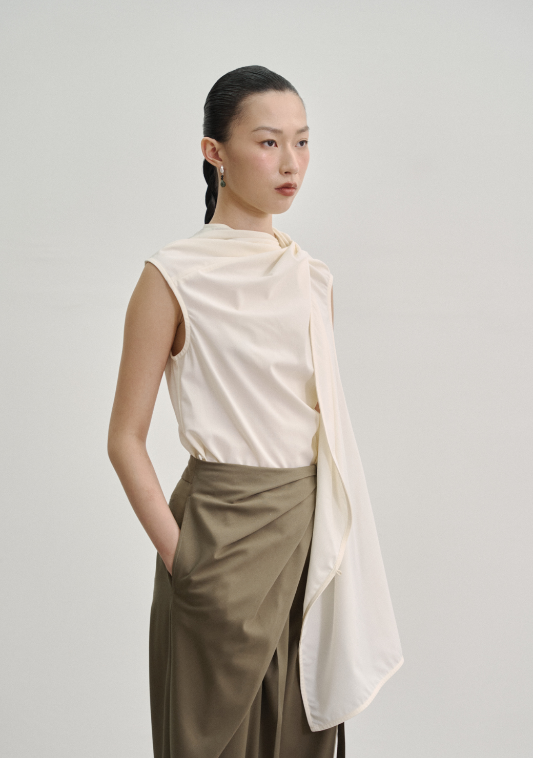 Twisted Knot Tunic with Shawl Lapel