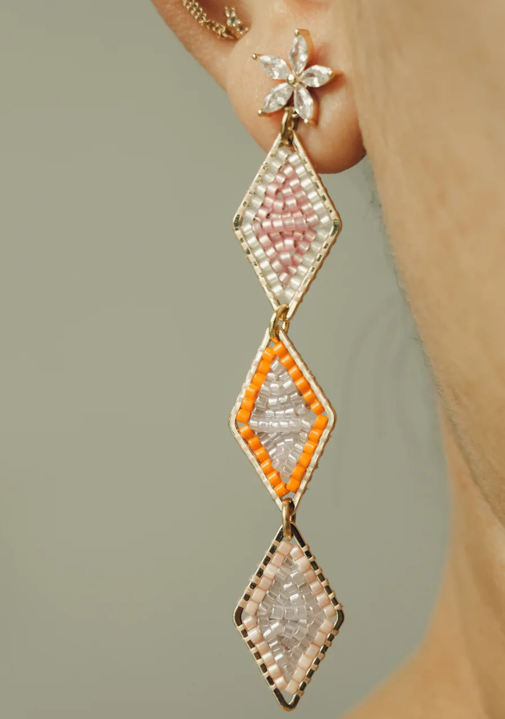 Triple Diamond Beaded Earrings
