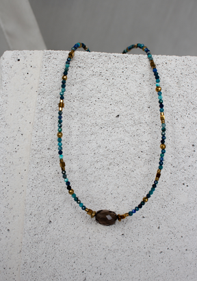 Ethereal Necklace in Blue Apatite with Smoky Quartz Centre