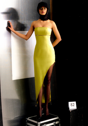 Tube Dress with Cutout Slit in Green