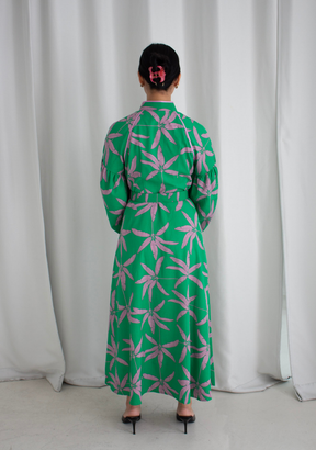 Viva Midi Dress in Green Banana Tree Print