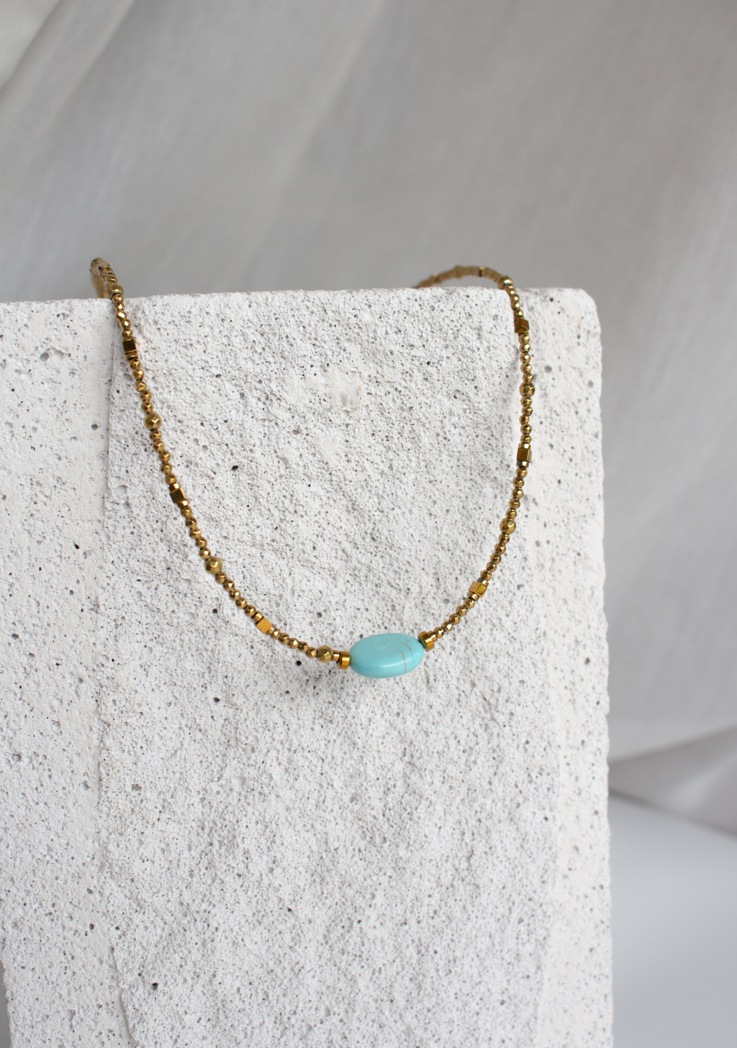 Ethereal Necklace in Mix Gold Hematite with Turquoise Centre