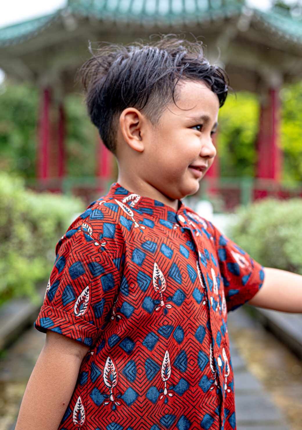 Celestial Boys Cotton Shirt in Red