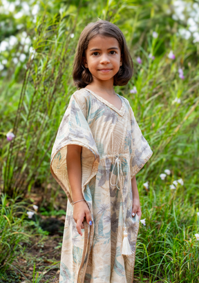 Arya Girls' Long Kaftan Dress in Metallic Blue