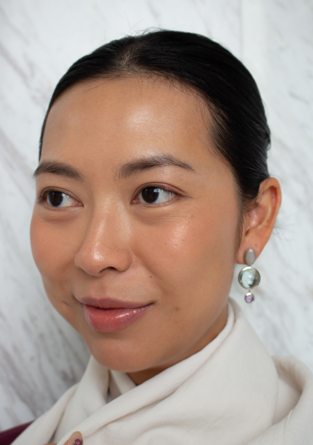 Blue Quartz & Amethyst Drops on Round Studs