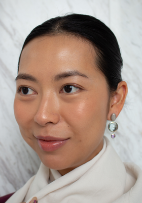 Blue Quartz & Amethyst Drops on Round Studs