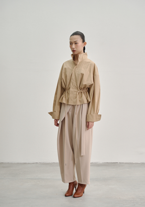 Wrap Pleated Trousers with Adjustable Belt Buckle
