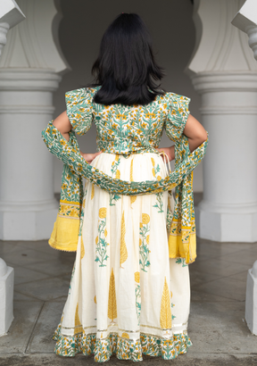 Mira Green Girls Lehenga Choli Skirt Top in Cotton