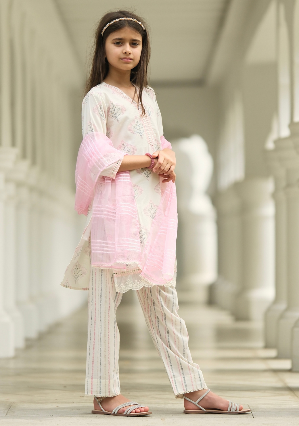Gul Pink Girls Kurti with Pants Set in Cotton