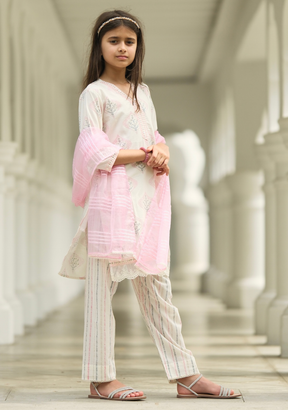 Gul Pink Girls Kurti with Pants Set in Cotton