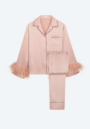Holly Feather-Embellished Silk Pajamas